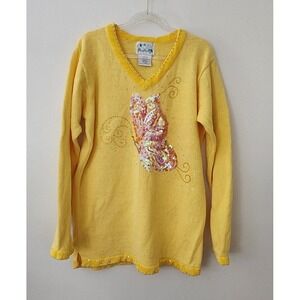 Quacker Factory Butterfly Embellished Sweater Grandmacore Fairycore Size Medium